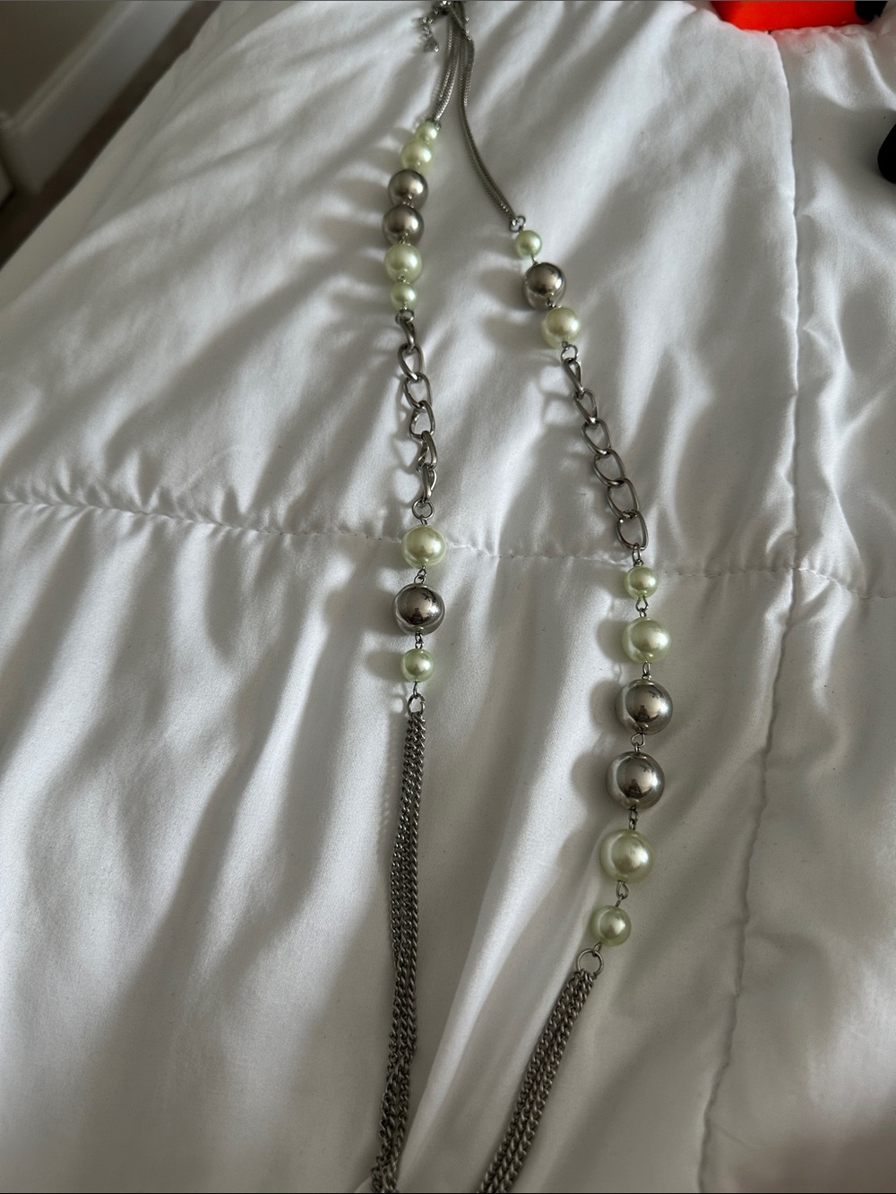 Pale Green Beaded Silver-Tone Layered Necklace
